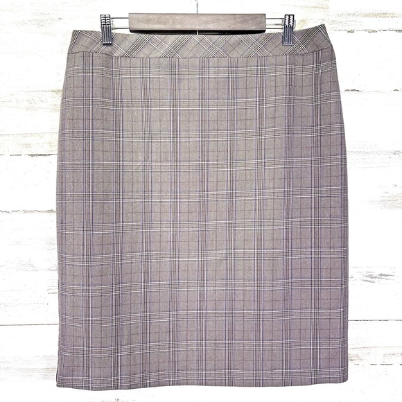 roz & ALI Womens Brown Plaid Lined Zip Over the Knee Pencil Skirt‎ Size 14 - Picture 1 of 10